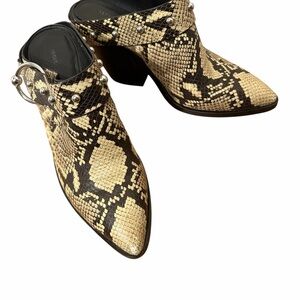 Rebecca Minkoff Black and Tan Snake Print Mules